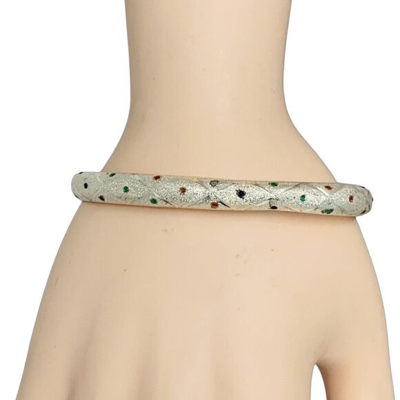 925 Sterling Silver Bangle Bracelet 7.5" Multicolored Cubic Zirconia - Picture 5 of 12